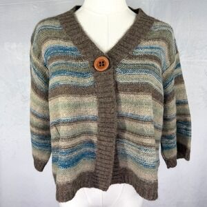 Vintage Alpaca Wool Blend Striped Knit Cardigan Twee Indie Cottagecore Size S